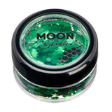 Green - Classic Chunky Face & Body Glitter, 3g. Cosmetically certified, FDA & Health Canada compliant, cruelty free and vegan.