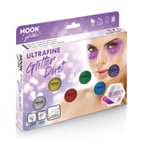 Classic Ultrafine Face & Body Glitter Dust Boxset - 6 Dust, 2 Fix Gel. Cosmetically certified, FDA & Health Canada compliant, cruelty free and vegan.