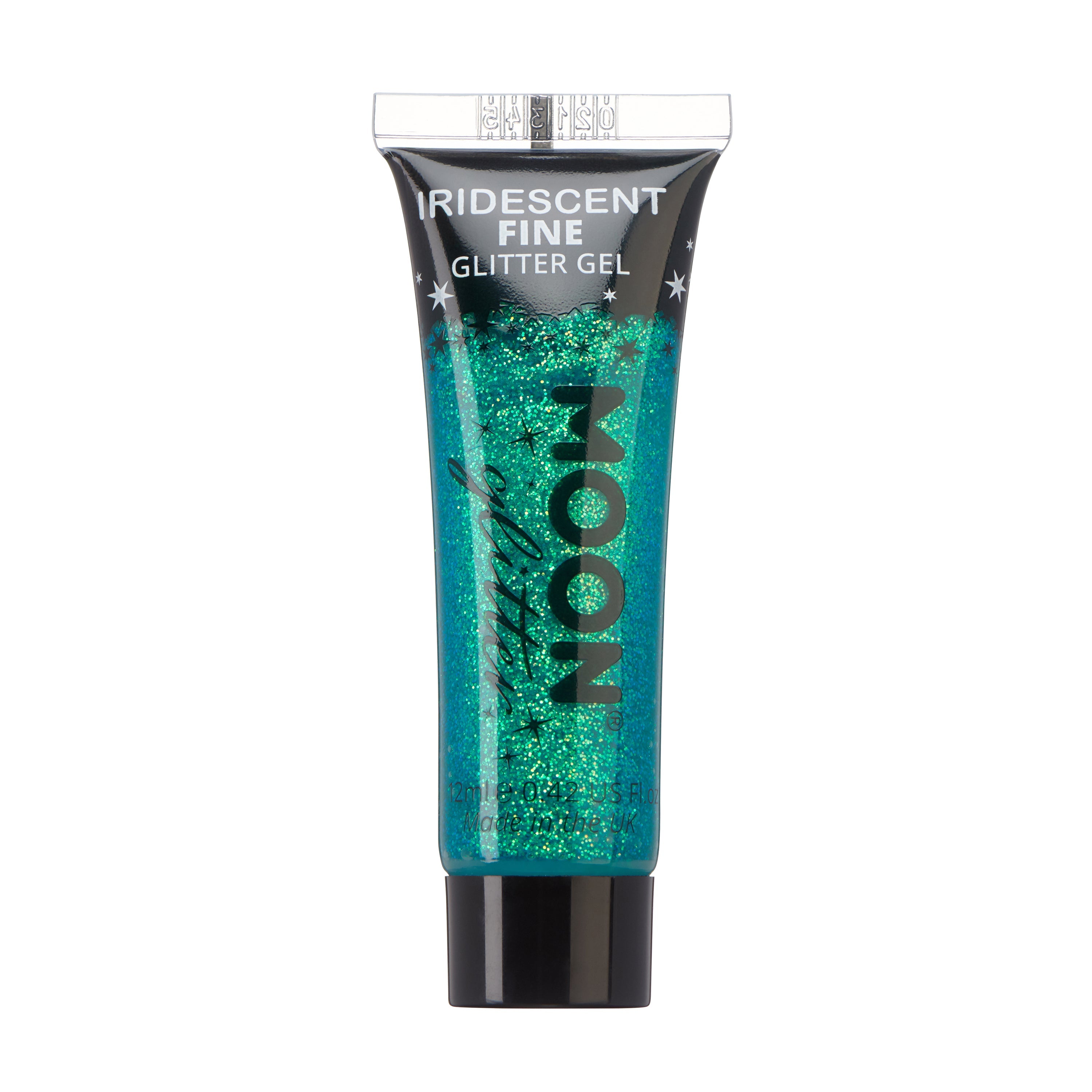 Green - Iridescent Fine Face & Body Glitter Gel, 12mL. Cosmetically certified, FDA & Health Canada compliant, cruelty free and vegan.