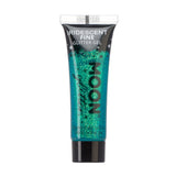 Green - Iridescent Fine Face & Body Glitter Gel, 12mL. Cosmetically certified, FDA & Health Canada compliant, cruelty free and vegan.