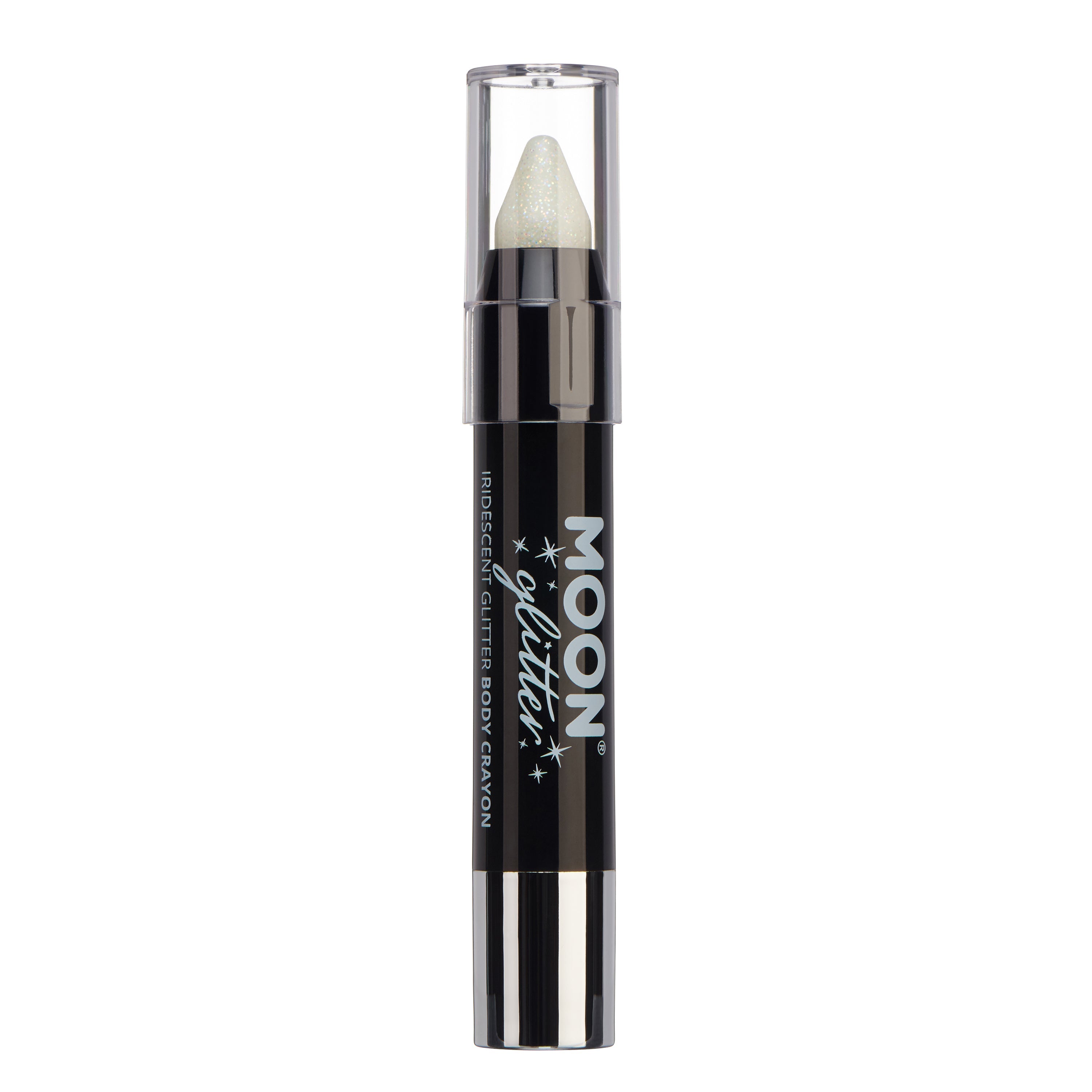 White - Iridescent Glitter Face & Body Crayon. Cosmetically certified, FDA & Health Canada compliant and cruelty free.