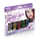 Classic Fine Face & Body Glitter Gel Boxset - 6Tubes,Light,Bsh,Spng. Cosmetically certified, FDA & Health Canada compliant, cruelty free and vegan.