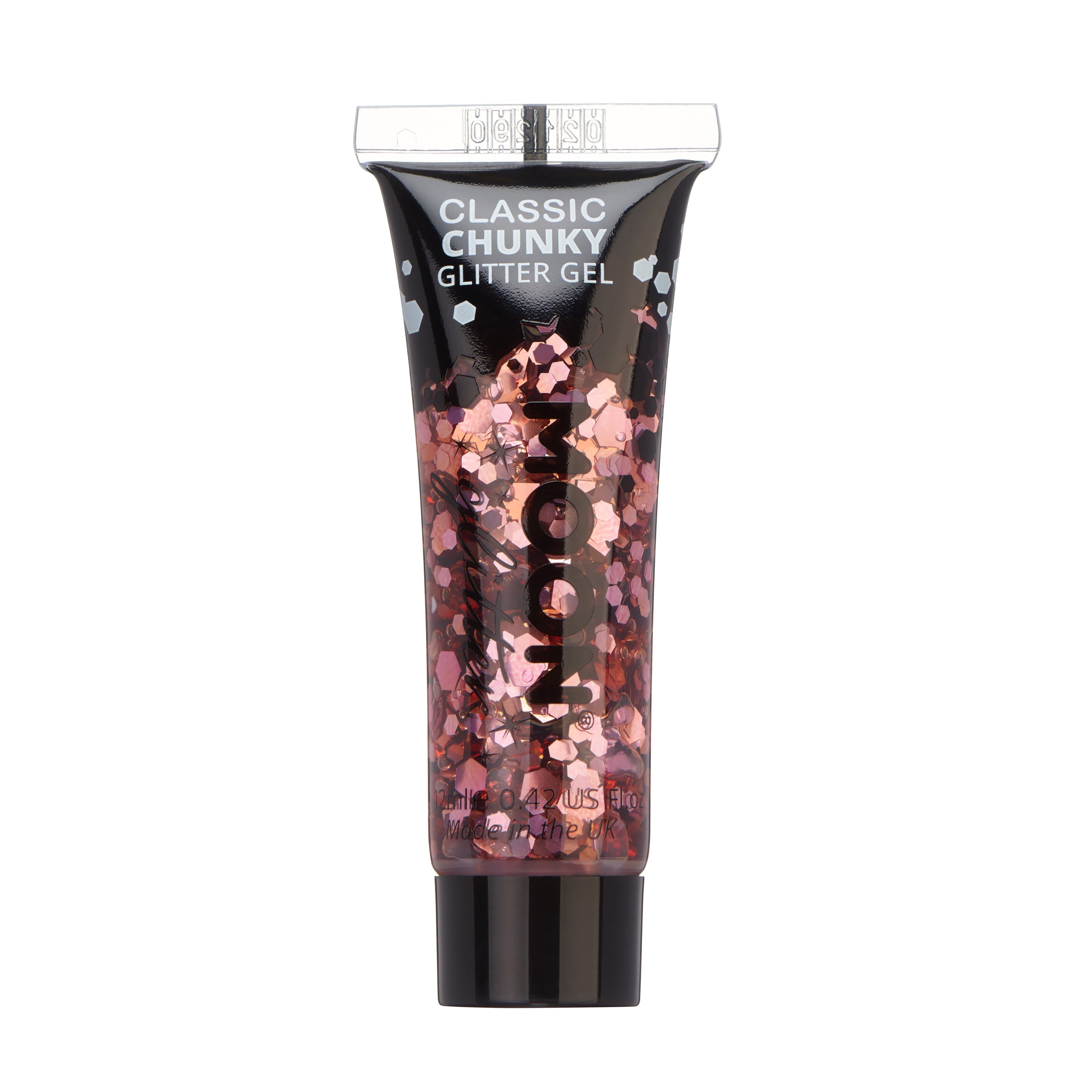 Pink - Classic Chunky Face & Body Glitter Gel, 12mL. Cosmetically certified, FDA & Health Canada compliant, cruelty free and vegan.