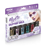 Mystic Chunky Face & Body Glitter Gel Boxset-6Tubes,Light,Bsh,Spng. Cosmetically certified, FDA & Health Canada compliant, cruelty free and vegan.