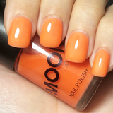 Orange Glow in the Dark Nail Polish. Cosmetically certified, FDA & Health Canada compliant, cruelty free and vegan.