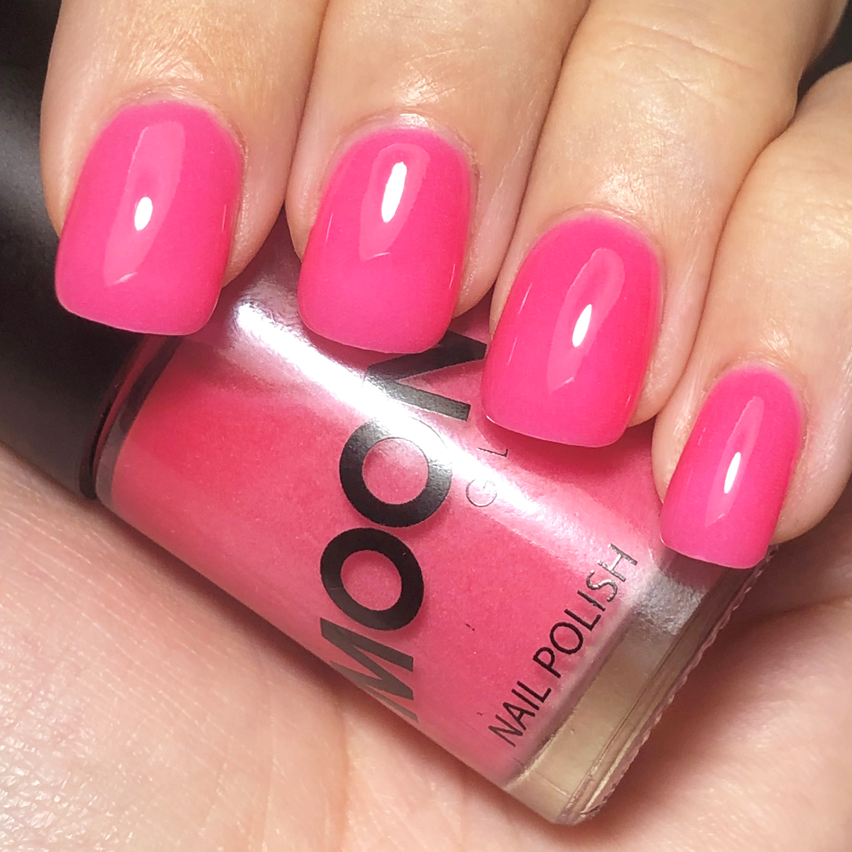 Pink Glow in the Dark Nail Polish. Cosmetically certified, FDA & Health Canada compliant, cruelty free and vegan.