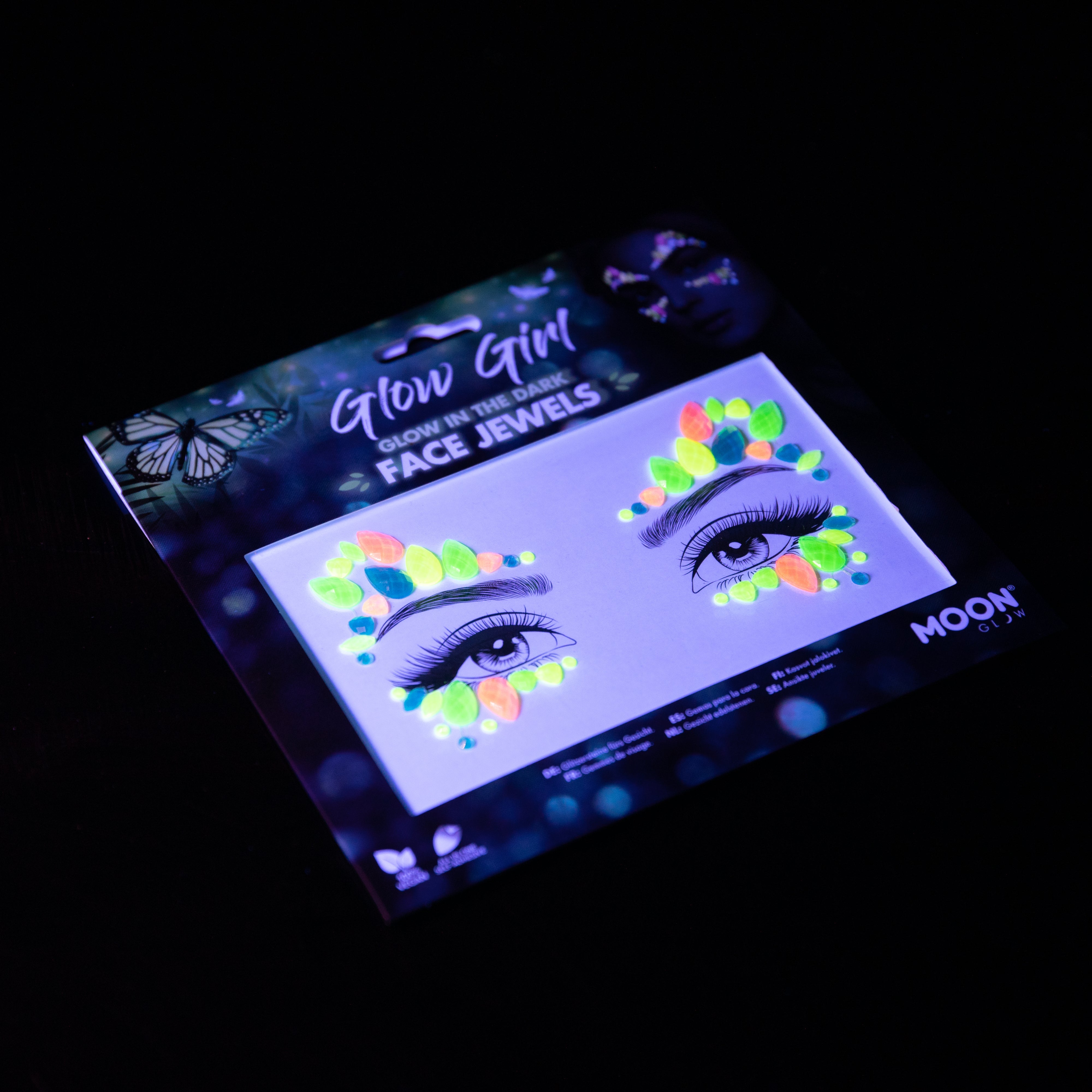 Glow Girl - Glow in the Dark Adhesive Face Gems, Jewels and Rhinestones