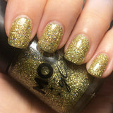 Gold - Holographic Glitter Nail Polish, 14mL. Cosmetically certified, FDA & Health Canada compliant, cruelty free and vegan.