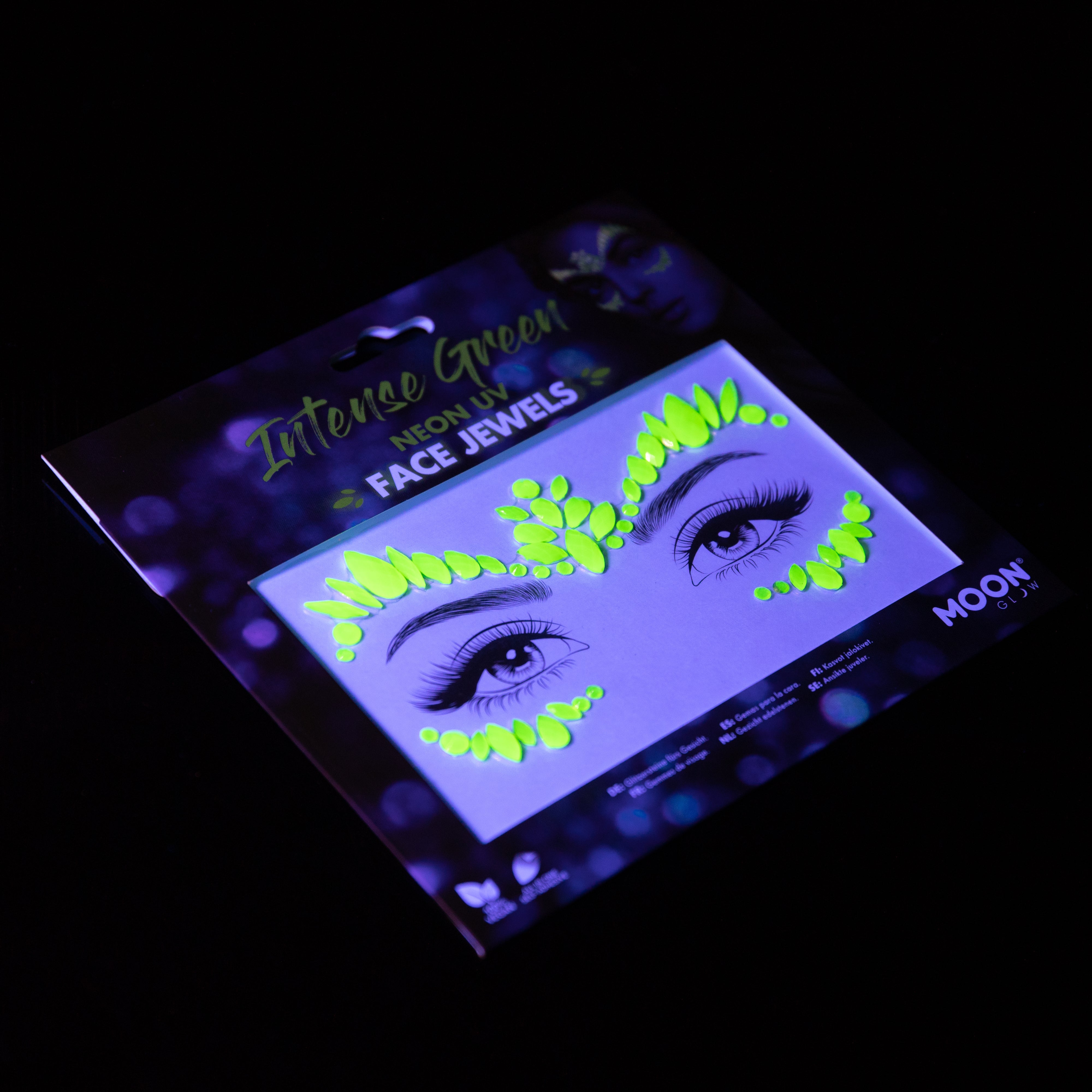 Intense Green - Neon UV Glow Blacklight Adhesive Face Gems, Jewels and Rhinestones