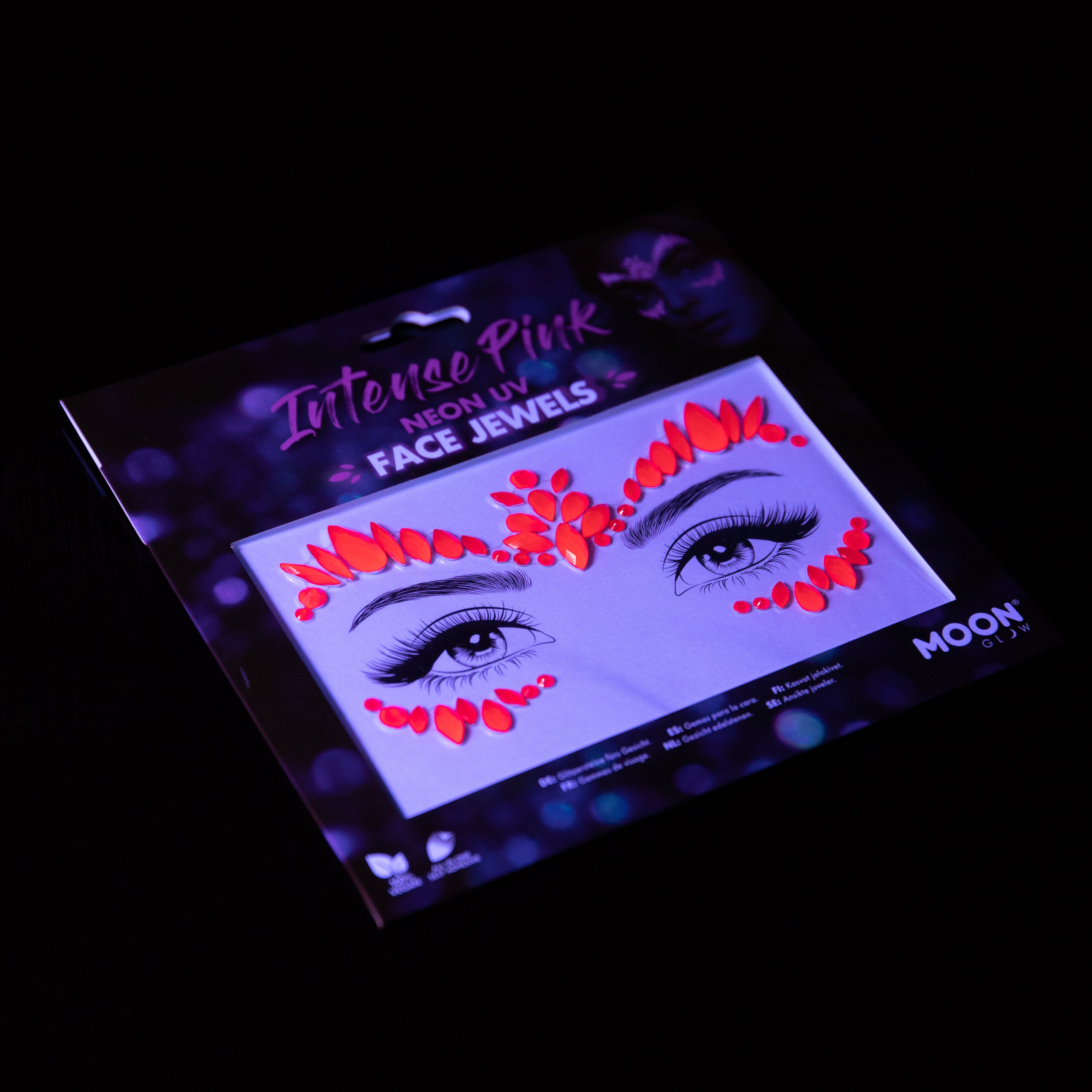 Intense Pink - Neon UV Glow Blacklight Adhesive Face Gems, Jewels and Rhinestones