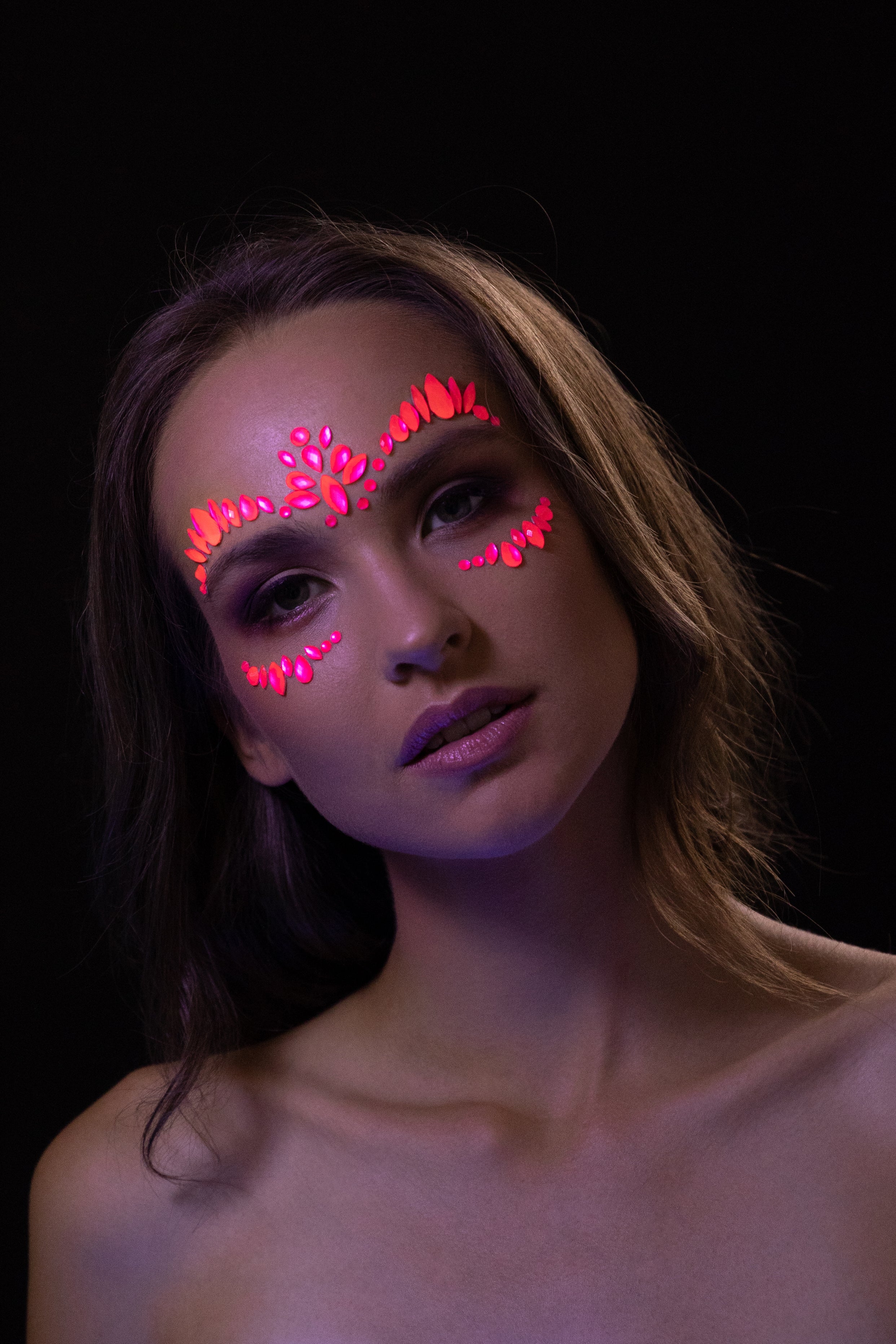 Intense Pink - Neon UV Glow Blacklight Adhesive Face Gems, Jewels and Rhinestones