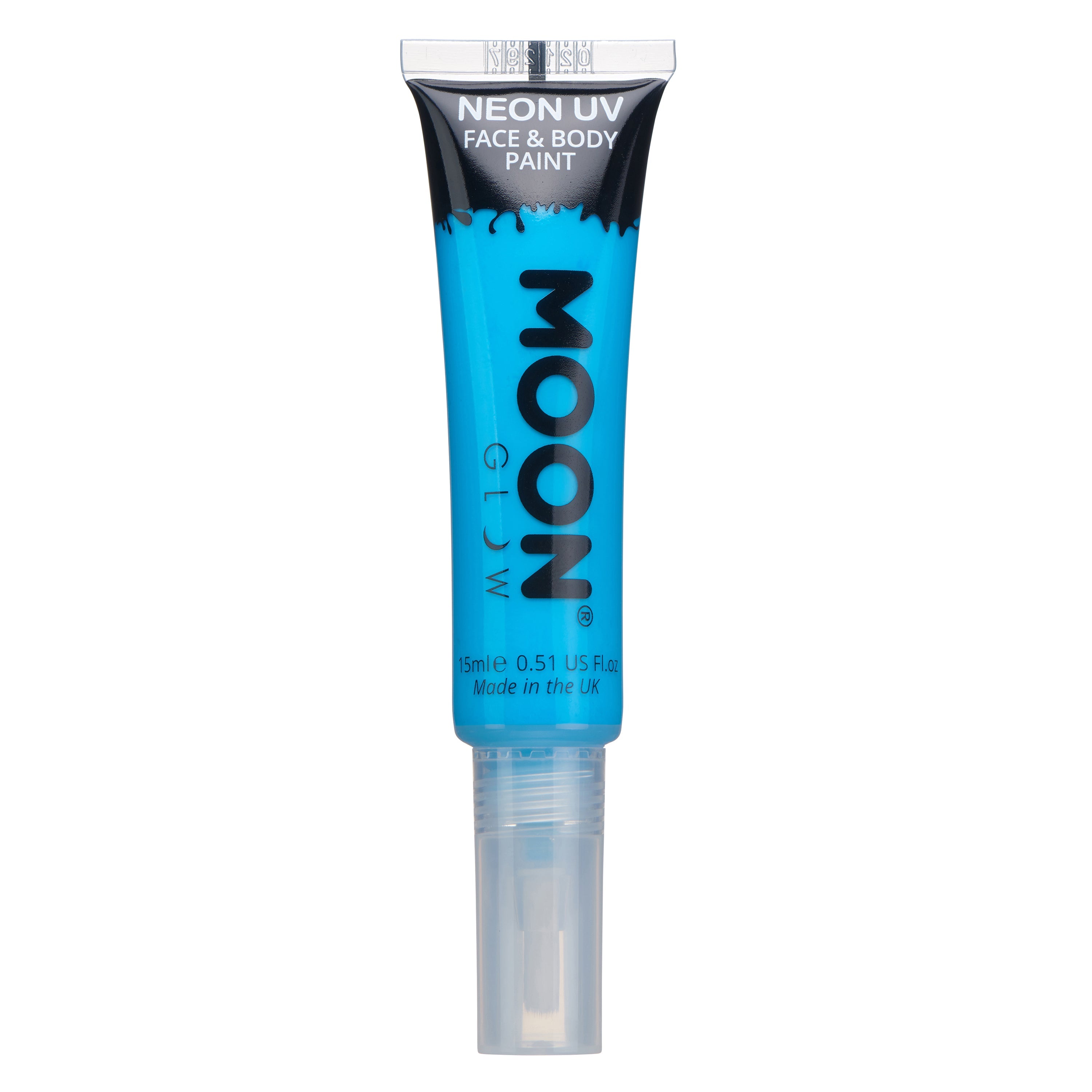 Intense Blue - Neon UV Glow Blacklight Face & Body Paint Makeup w/Brush, 15mL. Cosmetically certified, FDA & Health Canada compliant, cruelty free and vegan.