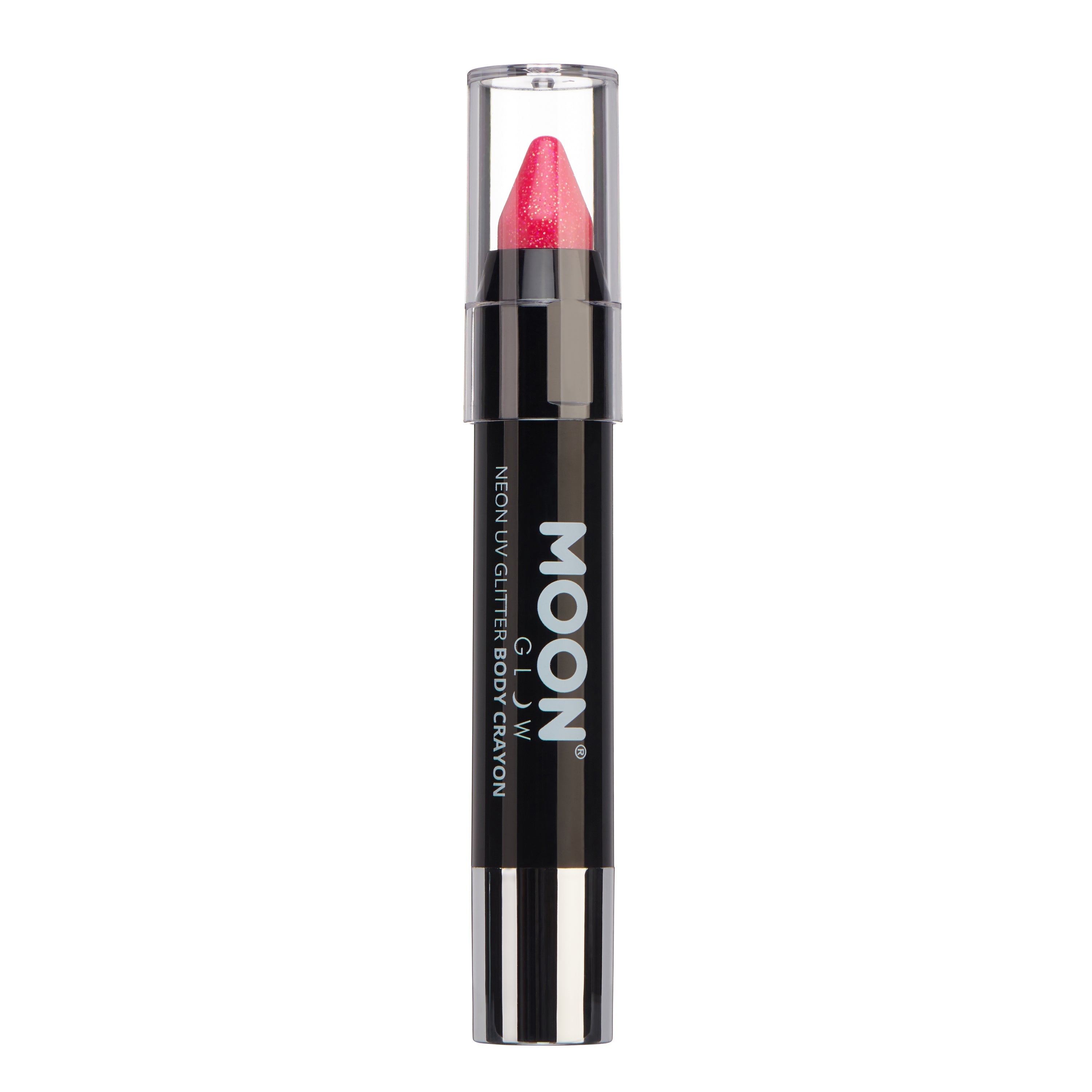 Hot Pink - Neon UV Glow Blacklight Glitter Face & Body Crayon, 3.5g. Cosmetically certified, FDA & Health Canada compliant and cruelty free.