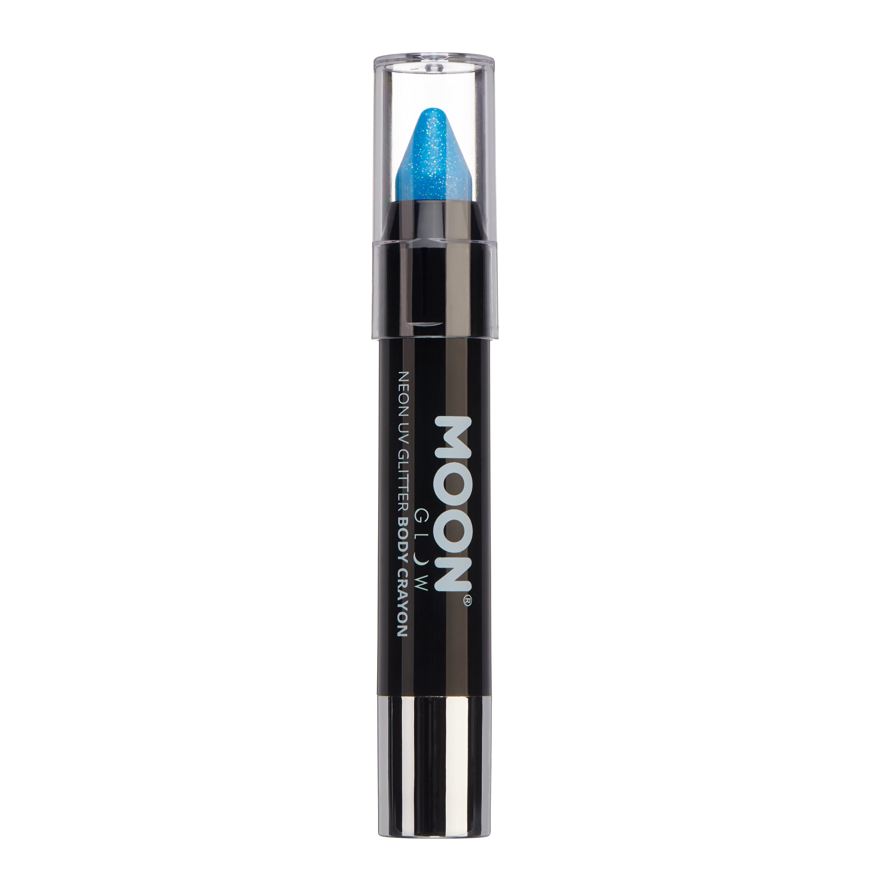 Blue - Neon UV Glow Blacklight Glitter Face & Body Crayon, 3.5g. Cosmetically certified, FDA & Health Canada compliant and cruelty free.