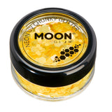 Golden Yellow - Neon UV Glow Blacklight Chunky Face & Body Glitter, 3g. Cosmetically certified, FDA & Health Canada compliant, cruelty free and vegan.