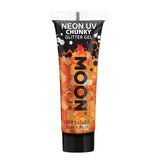 Orange - Neon UV Glow Blacklight Chunky Face & Body Glitter Gel, 12mL. Cosmetically certified, FDA & Health Canada compliant, cruelty free and vegan.