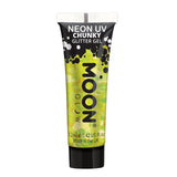 Yellow - Neon UV Glow Blacklight Chunky Face & Body Glitter Gel, 12mL. Cosmetically certified, FDA & Health Canada compliant, cruelty free and vegan.