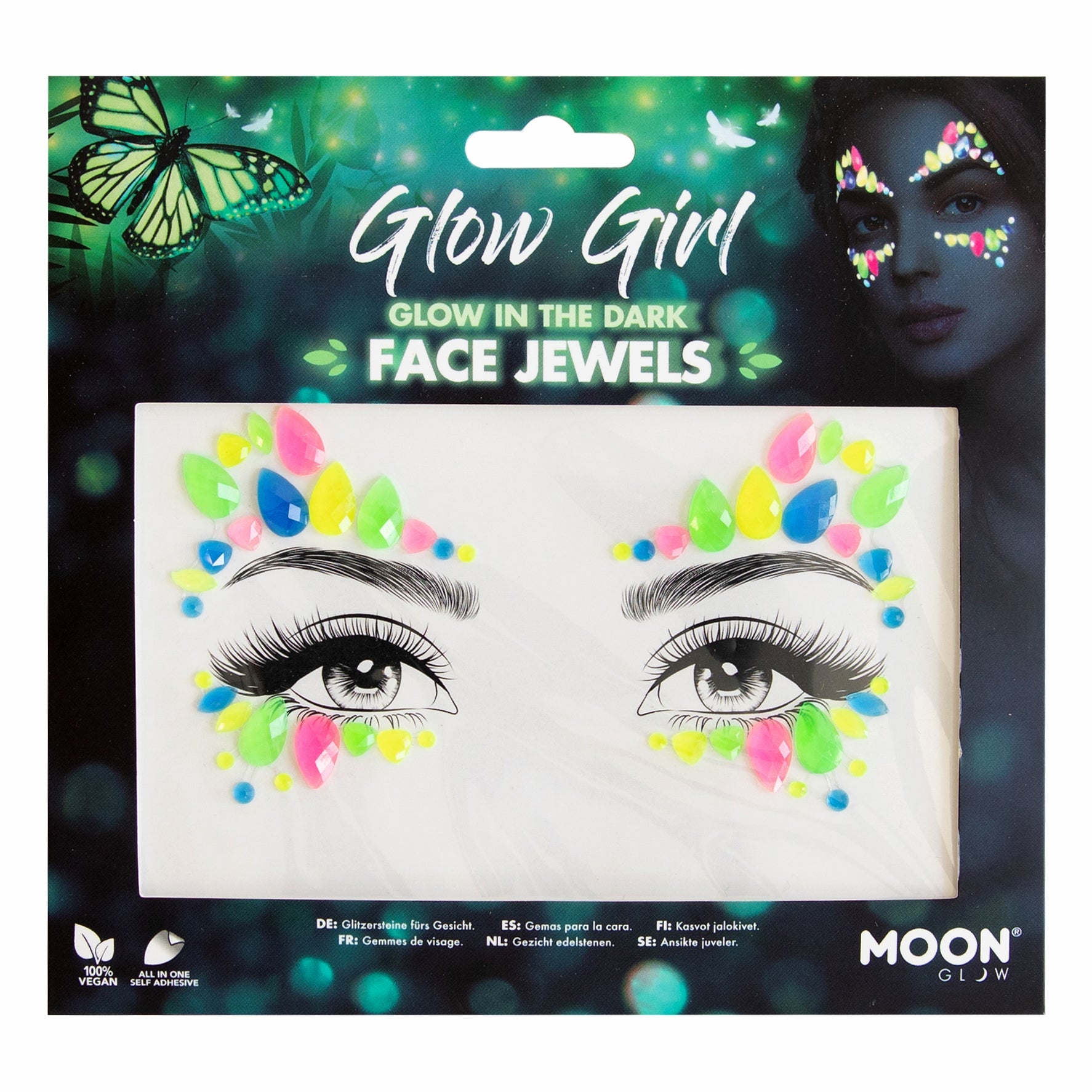 Glow Girl - Glow in the Dark Adhesive Face Gems, Jewels and Rhinestones