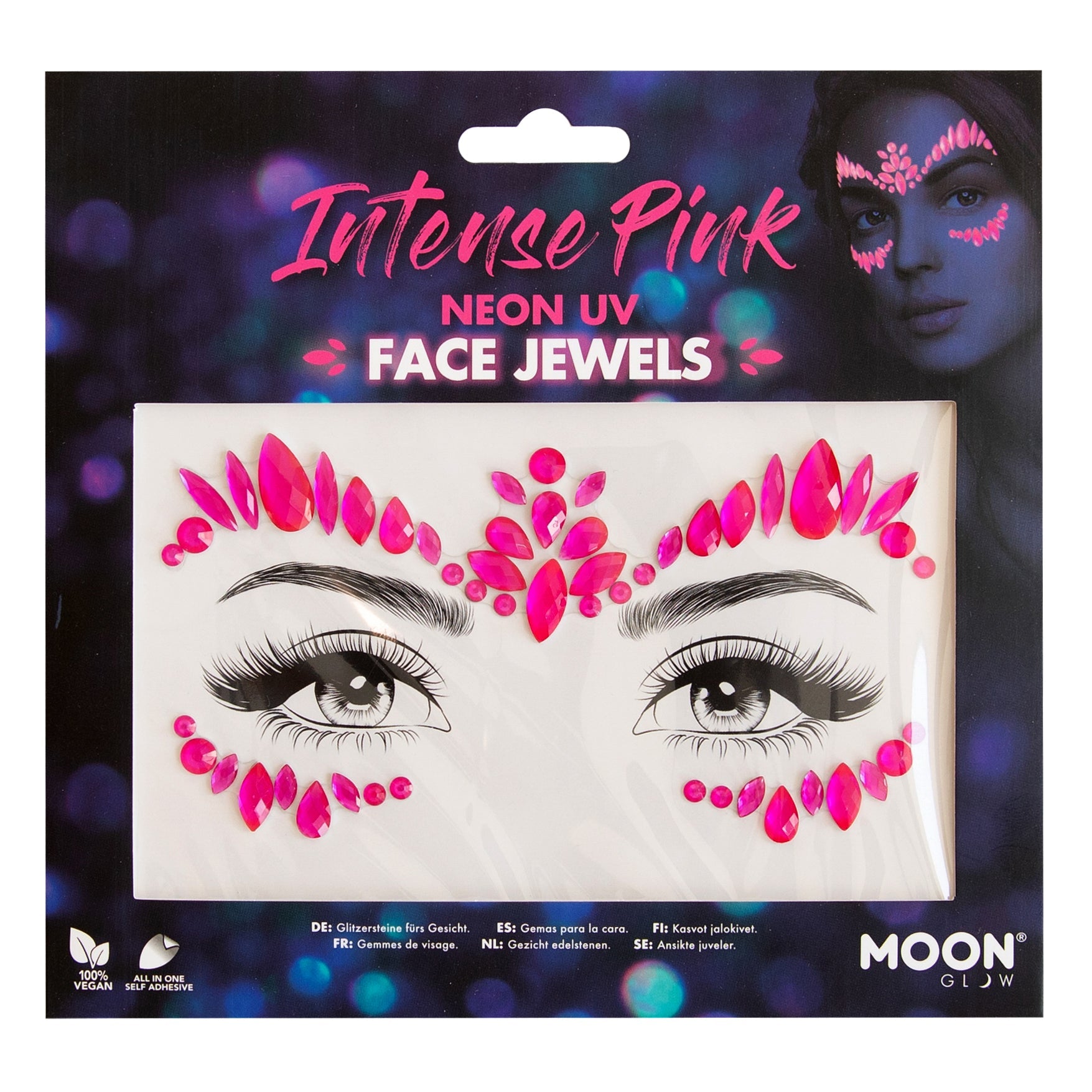 Intense Pink - Neon UV Glow Blacklight Adhesive Face Gems, Jewels and Rhinestones