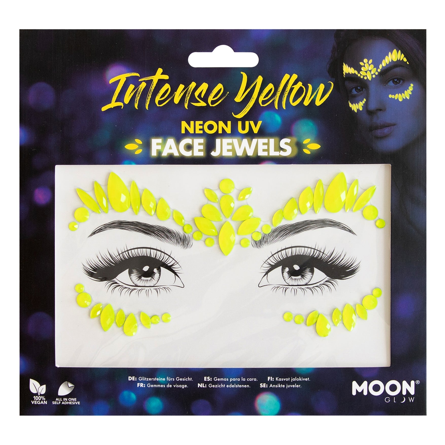 Intense Yellow - Neon UV Glow Blacklight Adhesive Face Gems, Jewels and Rhinestones