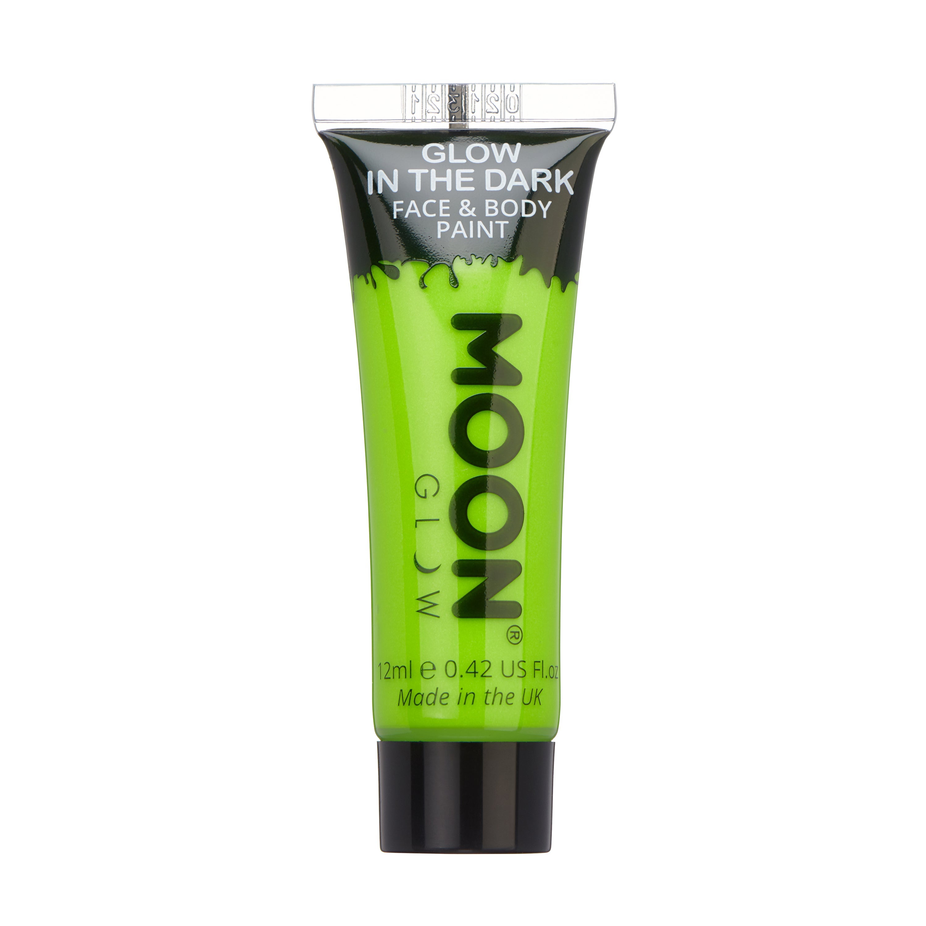 Green - Glow Face & Body Paint Makeup, 12mL. Cosmetically certified, FDA & Health Canada compliant, cruelty free and vegan.