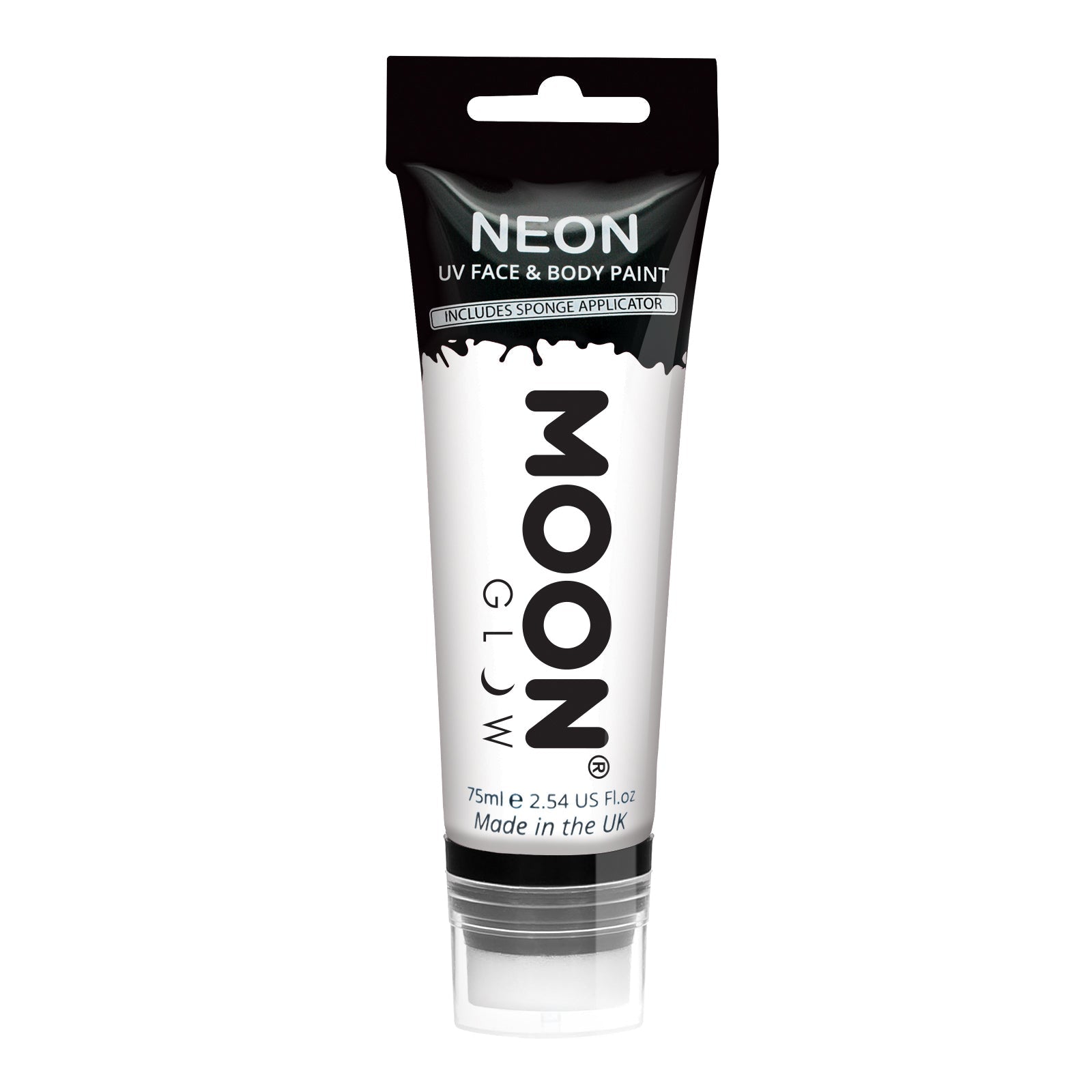White - Neon UV Glow Blacklight Face Paint w/applicator, 75mL. Cosmetically certified, FDA & Health Canada compliant, cruelty free and vegan.