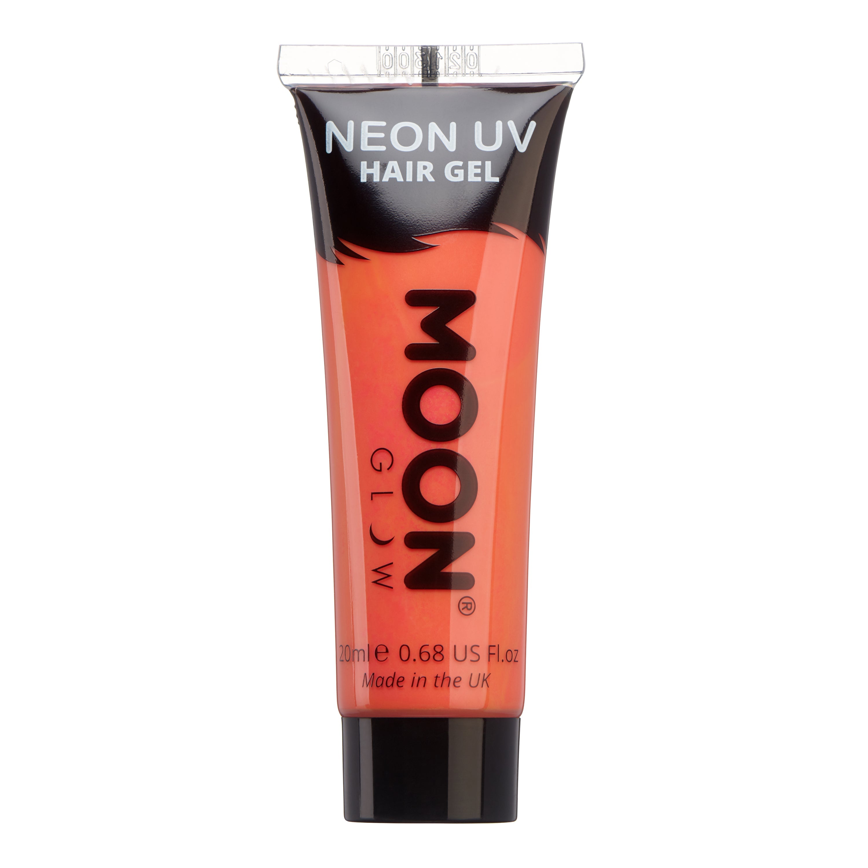 Intense Orange - Neon UV Glow Blacklight Hair Gel, 20mL. Cosmetically certified, FDA & Health Canada compliant, cruelty free and vegan.