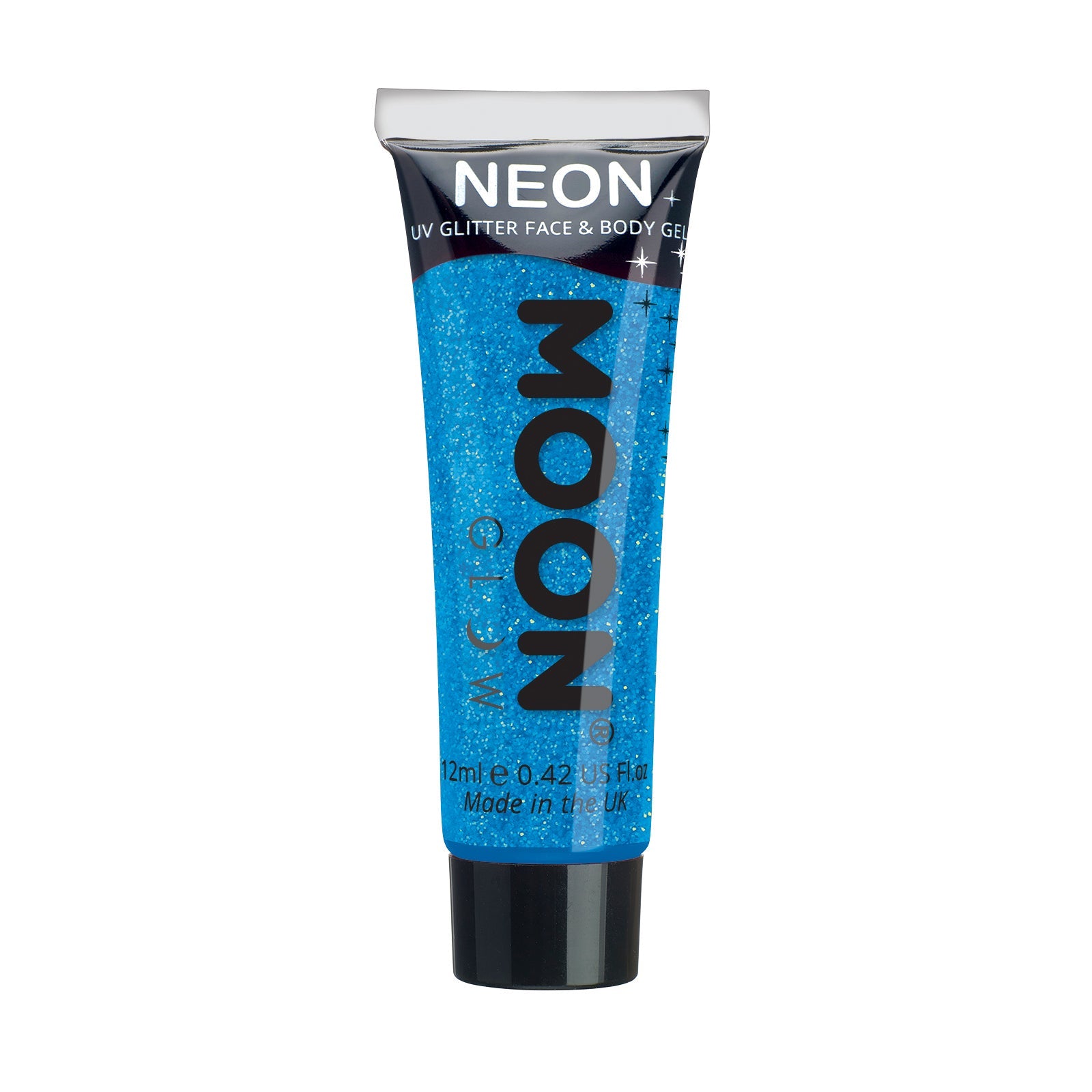 Blue - Neon UV Glow Blacklight Fine Face & Body Glitter Gel, 12mL. Cosmetically certified, FDA & Health Canada compliant, cruelty free and vegan.