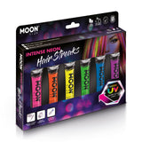 Intense Neon Hair Streaks Boxset - 6 tubes, UV light. Cosmetically certified, FDA & Health Canada compliant, cruelty free and vegan.