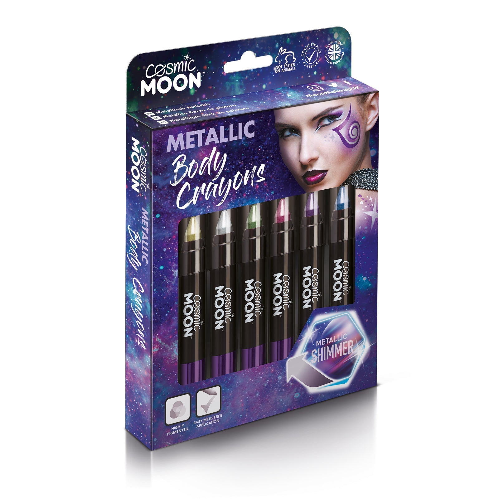 Metallic Face & Body Crayons Boxset - 6 crayons. Cosmetically certified, FDA & Health Canada compliant and cruelty free.