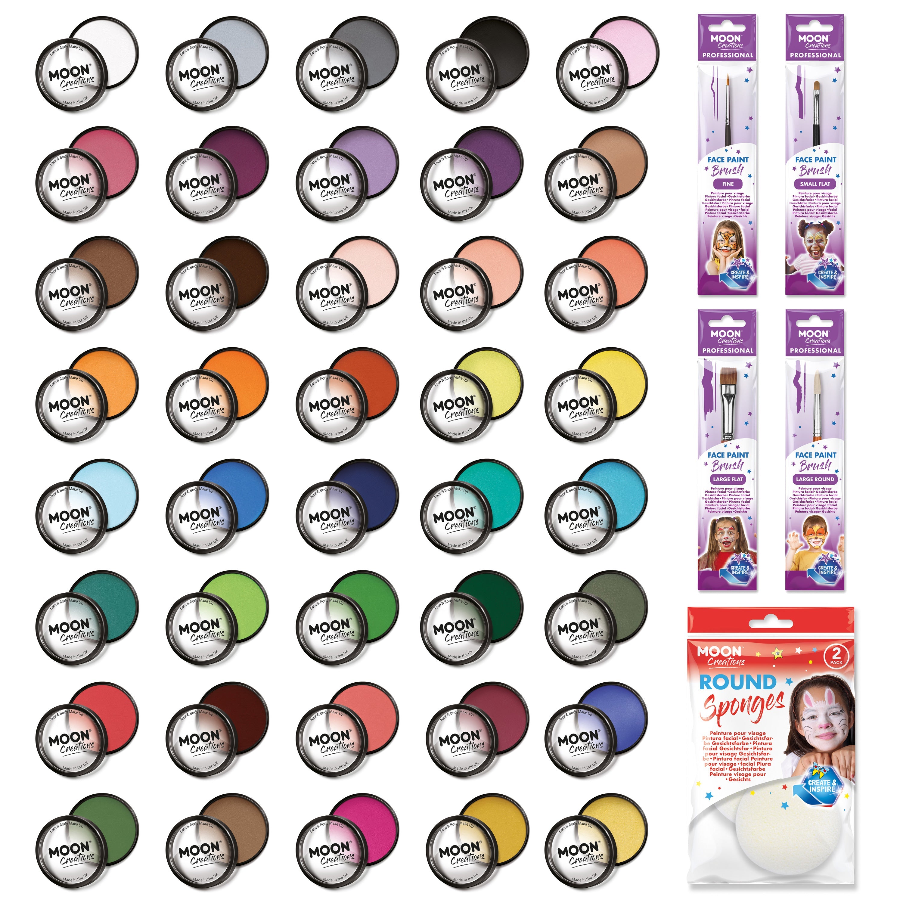 All 40 - Professional Face Paint. Cosmetically certified, FDA & Health Canada compliant, cruelty free and vegan.