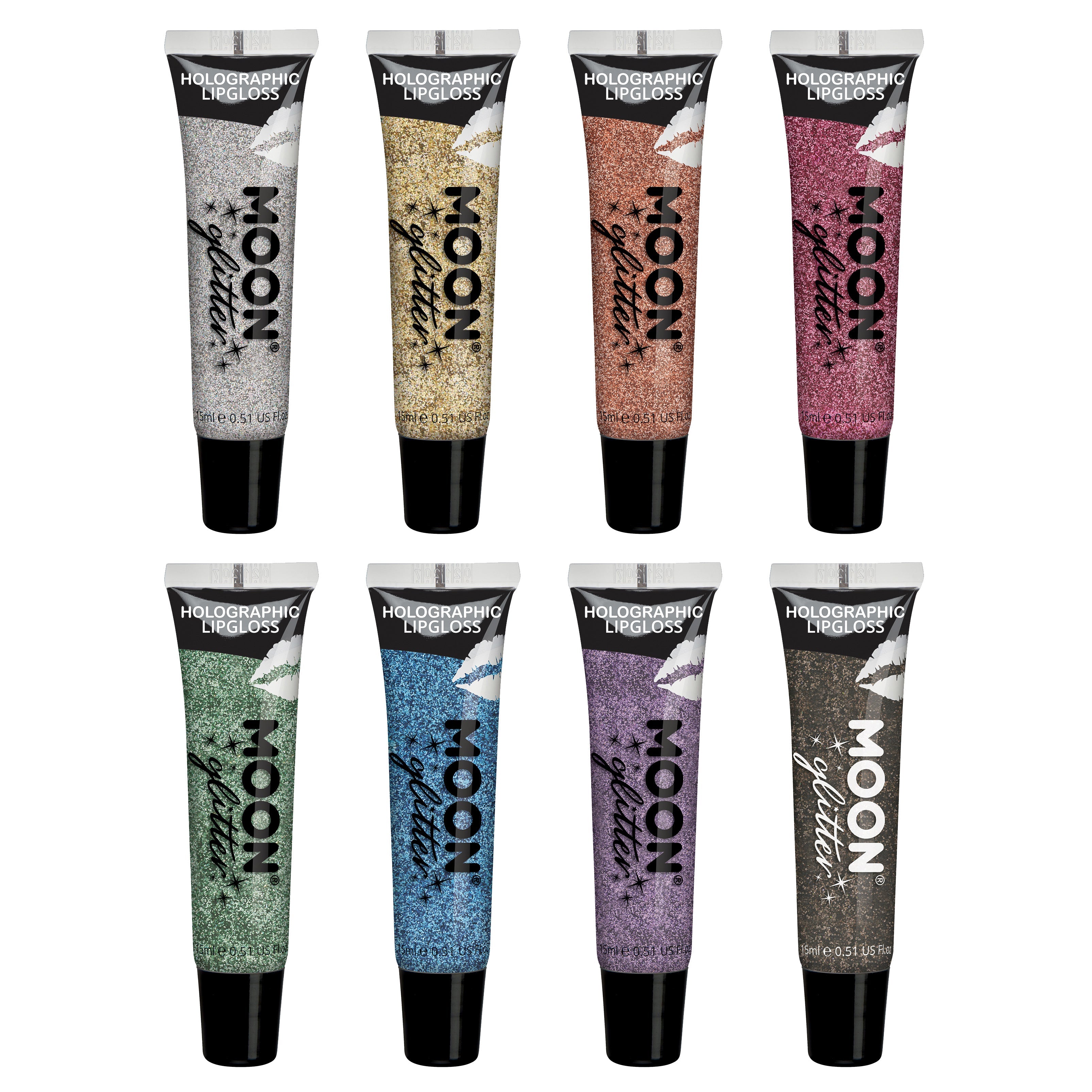 Holographic Glitter Lip Gloss. Cosmetically certified, FDA & Health Canada compliant, cruelty free and vegan.